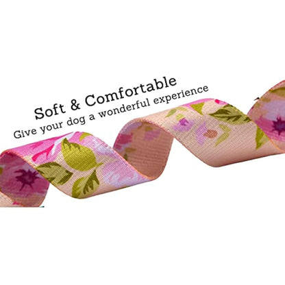 Mihqy Dog Collar and Lead Set with Bohemia Floral Tribal Geometric Patterns - Soft Ethnic Style Collar Adjustable for Small Medium Large Dogs(Pink Rose Set,L)