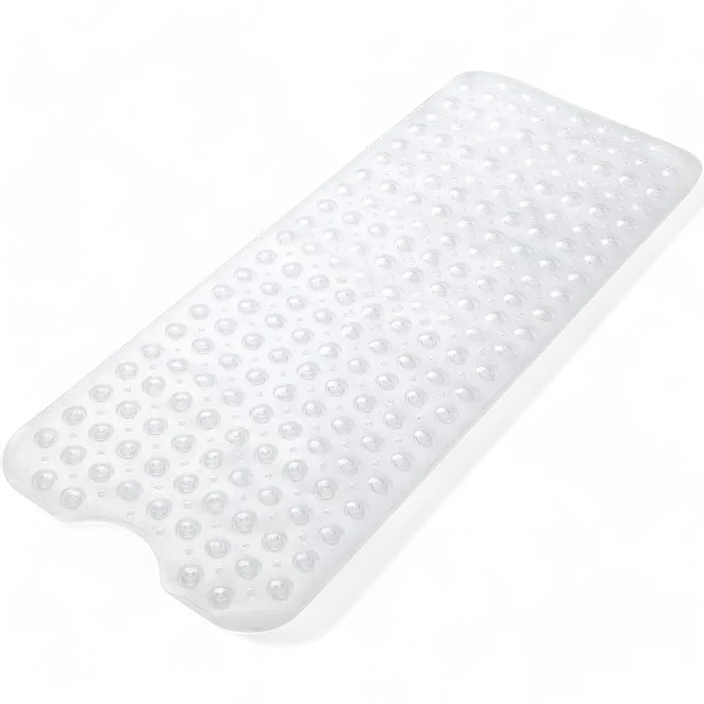 Non-Slip Shower Bath Mat, 100x40cm Long Anti Mould & Mildew Shower Mat, Powerful Suction Cups Grips, BPA, Latex Free, Resistant, Safe
