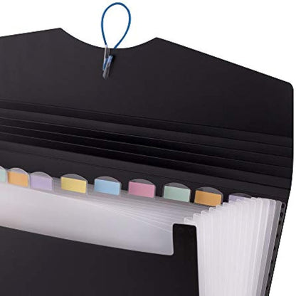 D.RECT | Expandable Expanding File | Document Organiser | Folders Expander for School - Office - Home | Expanding File Folders | Pockets Filing Box | 12 Compartments | Size: A4 | Colour: Black 5580