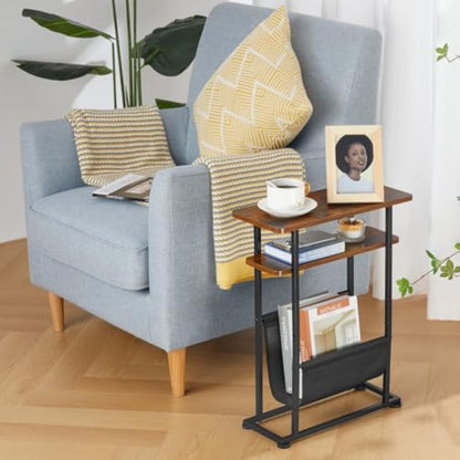 ZEXVIDA Slim Side Table for Small Spaces - 2 in 1 End Table with Magazine Holder - Rustic Brown