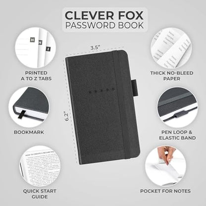 Clever Fox Password Book Pocket – Small Internet Address & Password Journal Organizer – Computer & Website Log-In Keeper Notebook (Mystic Gray)