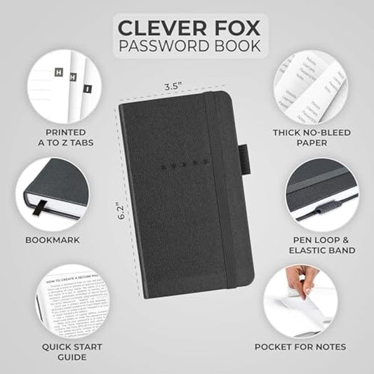 Clever Fox Password Book Pocket – Small Internet Address & Password Journal Organizer – Computer & Website Log-In Keeper Notebook (Mystic Gray)