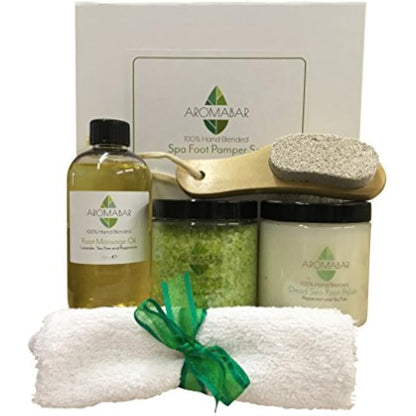 Spa Foot Pamper Kit includes Foot Massage Oil, Fresh Feet Salts Soak, Dead Sea Scrub & Wooden Foot Massager