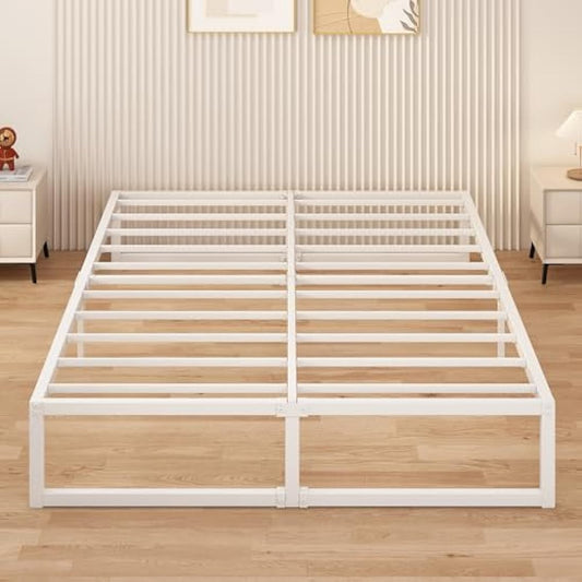 Yicensen Small Double Bed Frame 120x190 cm, Metal Bed Frame Small Double with Steel Slat Support, Easy Assembly, Noise Free, No Box Spring Needed, 30cm High, White