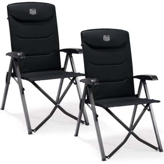 TIMBER RIDGE Folding Camping Chairs 2 Set for Adults Adjustable Heavy Duty Outdoor Chair 4-Position, High Back Oversized Garden Chair Recliner Luxury for Dining Beach Picnic, Support 150kg, Black
