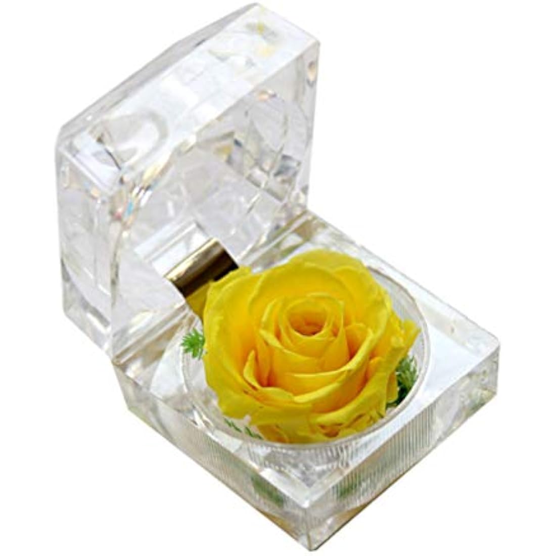 Crystal Rose Box 1Pc, Preserved Flower Eternal in Acrylic Crystal Ring Box for Women Birthday and Anniversary- 2inch/5cm Yellow