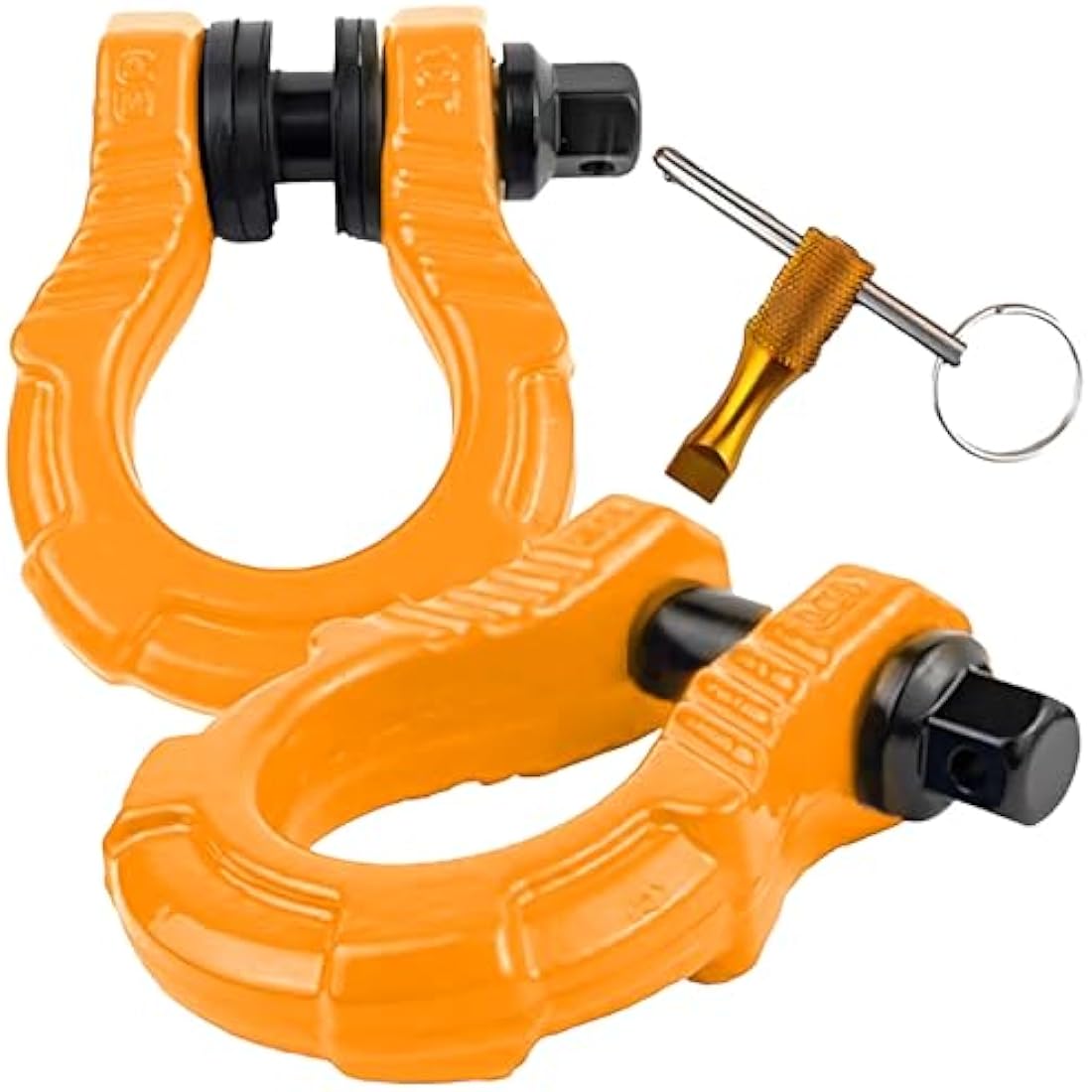GearAmerica UBER Shackles with Anti Theft Lock (2PK) Orange | 80,000 lbs (40T) Strength | Towing D-Rings + UBERLock Security Pin 7/8" + Washers | Connect Tow Strap or Winch Rope for Off-Road Recovery