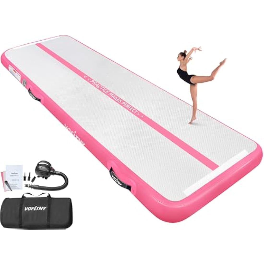 VOFiTNY All Purpose Gymnastics Mat 10’x3.3’x4’’ Sturdy Inflatable Tumbling Track Cheer Mat for Home/Gym Pink