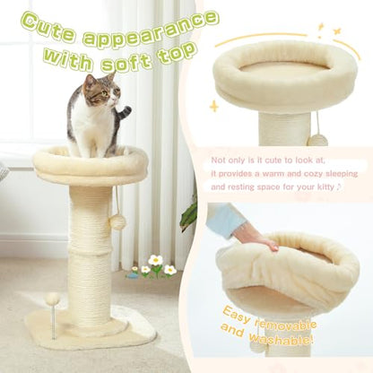 PAWZ Road Cat Scratching Post, Tall Cat Scratcher for Indoor Cats with Super Thick Scratching Post [Dia=14cm], Removable Fluffy Cat Bed, Cat Scratch