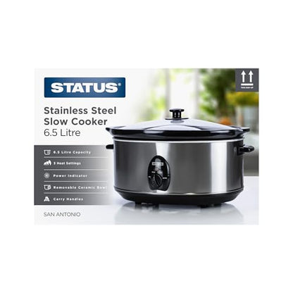 STATUS San Antonio Oval Slow Cooker | 6.5L Slow Cooker Large | 320W Stainless Steel | SANANTONIO1PKB2