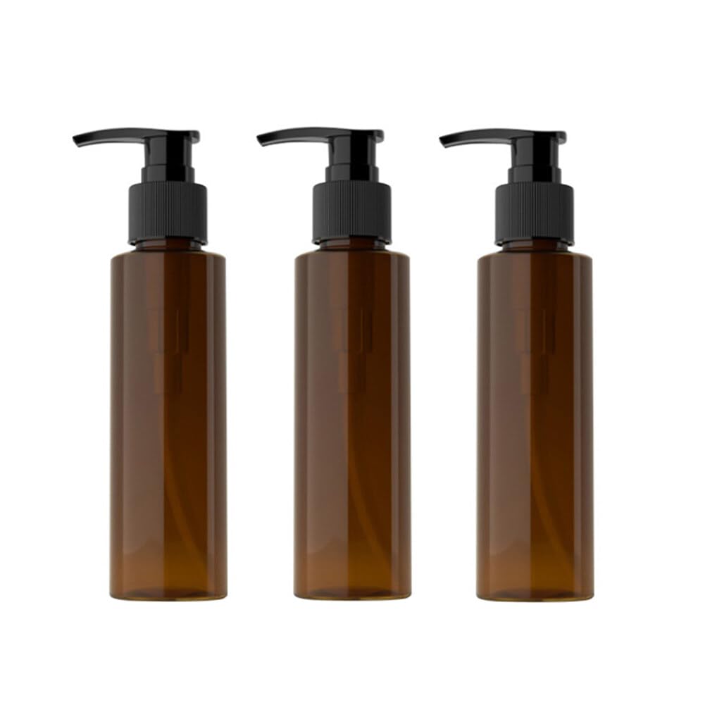 3PCS 100ml/3.4oz Empty Amber Plastic Pump Bottles Lotion Dispensers Storage Container Holder for Lotion Liquid Makeup Removel Oil Shampoo Shower Gel