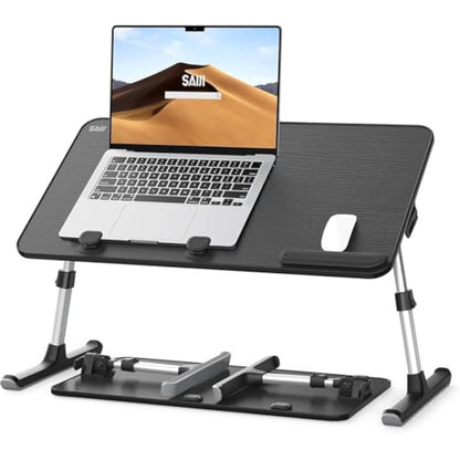 Desk, Table, SAIJI Folding Table, 5 Heights Adjustable Laptop Stand, Breakfast Bed Tray for Sofa, Bed, Terrace, Balcony (52 * 30cm Black)