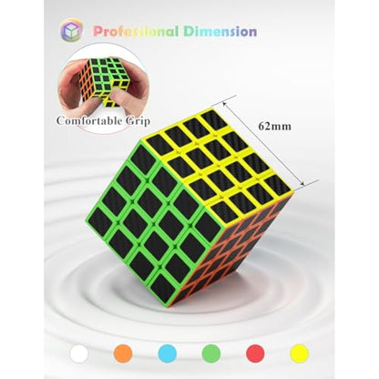 ROXENDA Speed Cube, Magic Puzzle Cube Super-durable Carbon Fiber Sticker with Vivid Colors for Kids (4x4x4)