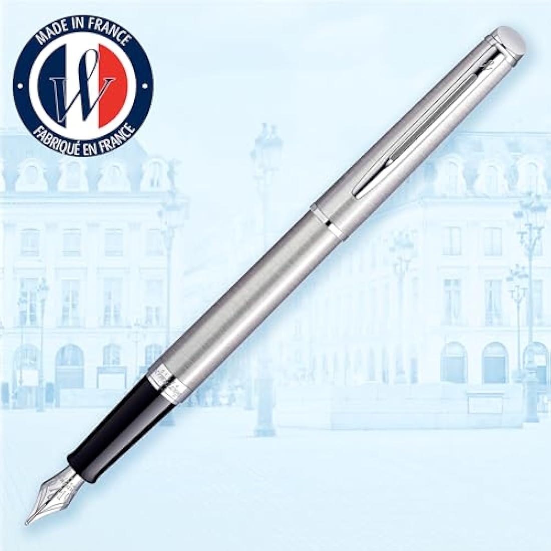 Waterman Hémisphère Fountain Pen | Stainless Steel with Chrome Trim | Medium Nib | Blue Ink | Gift Box