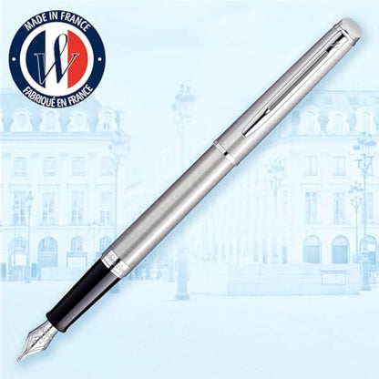 Waterman Hémisphère Fountain Pen | Stainless Steel with Chrome Trim | Medium Nib | Blue Ink | Gift Box