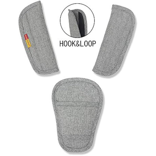 3 Piece Baby Stroller Car Seat Strap Covers & Crotch pad Universal Soft Seat Belt Cushion for Newborns Infants Kids (3 Pcs)