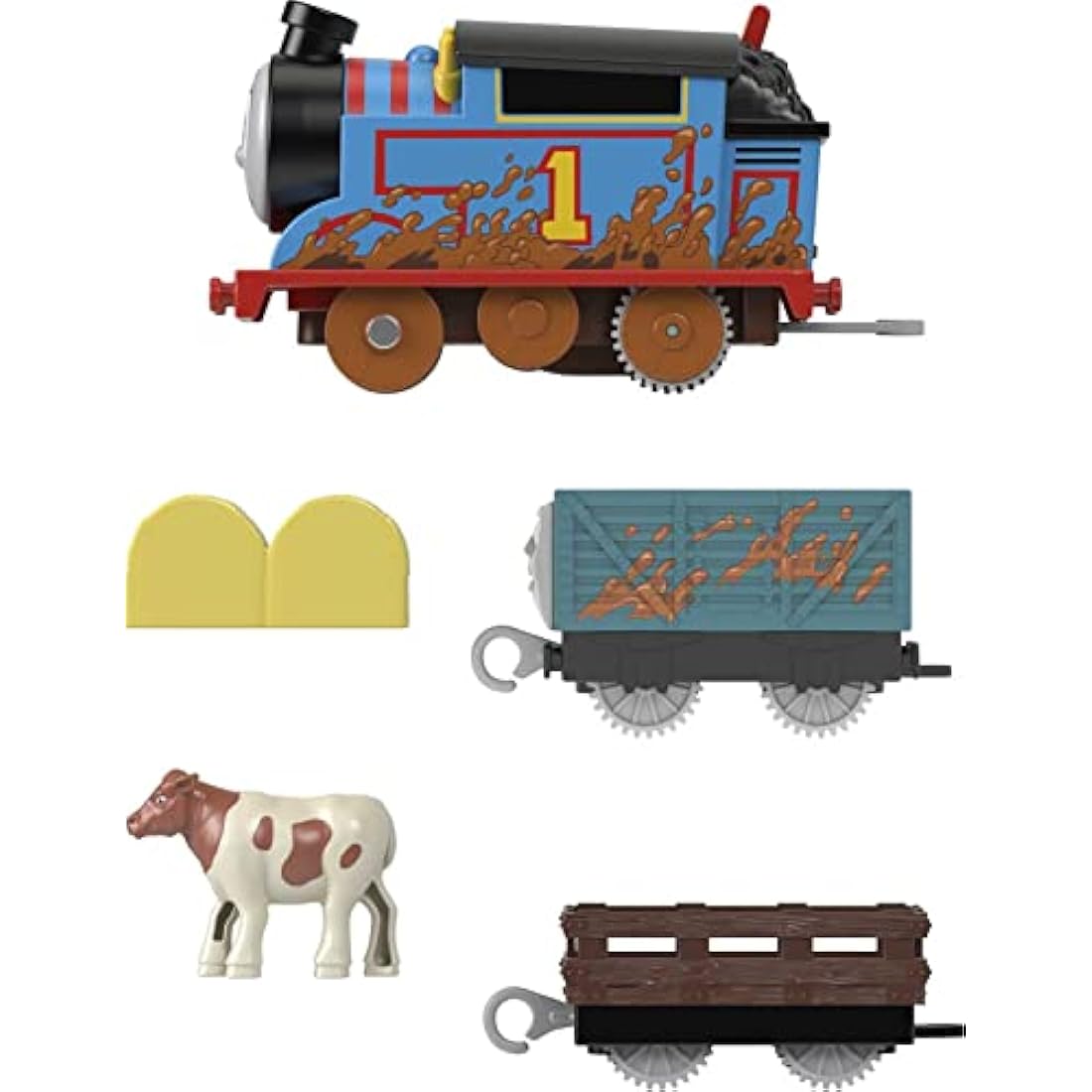 Thomas & Friends Muddy Farm Thomas motorized battery-powered toy train engine for preschool kids ages 3 years and older, HDY73