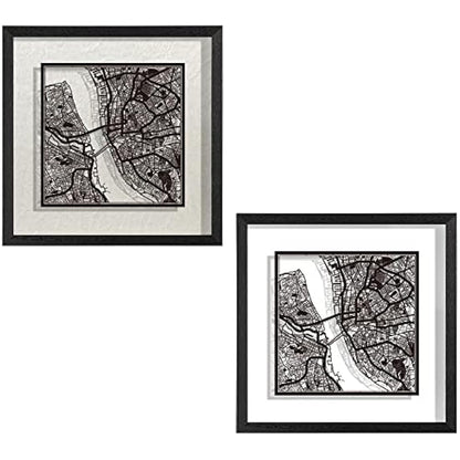 O3 DESIGN STUDIO Liverpool Paper Cut Map framed, Black map, Black frame, 23x23 cm, Gift Boxed, 2 background color, self-changing, Paper Art