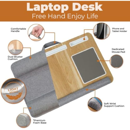 Laptop Tray with Pillow Cushion - Adjustable Lap Desk for Bed & Sofa - Built-in Mouse Pad, Wrist Rest & Phone Holder - Fits Up to 17" Laptops - Portable Writing & Gaming Tray
