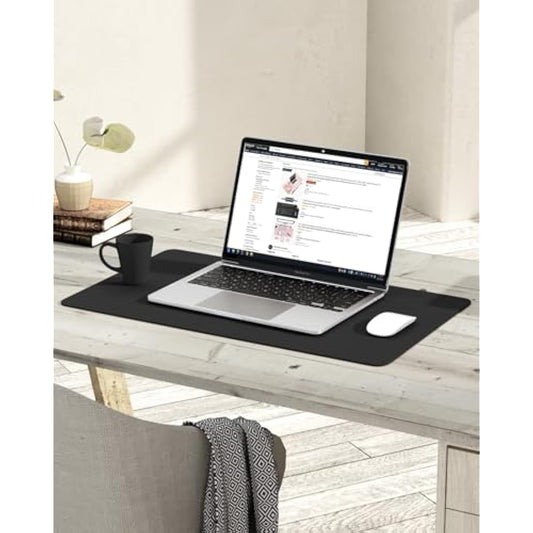 YSAGi Non-Slip Desk Pad, Waterproof PVC Leather Desk Table Protector, Ultra Thin Large Mouse Pad, Easy Clean Laptop Desk Writing Mat for Office Work/Home/Decor (60 x 35 cm, Black)