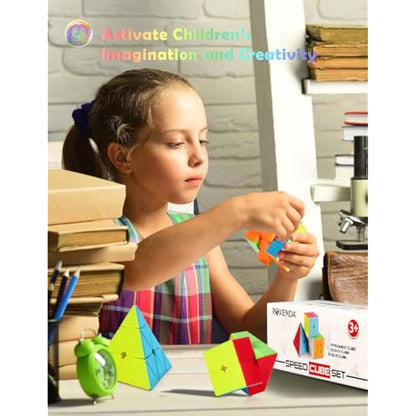 ROXENDA Speed Cube Set, 2X2 3X3 Pyramid Speed Cube Stickerless Fast Cube with Instruction (Stickerless cube set)