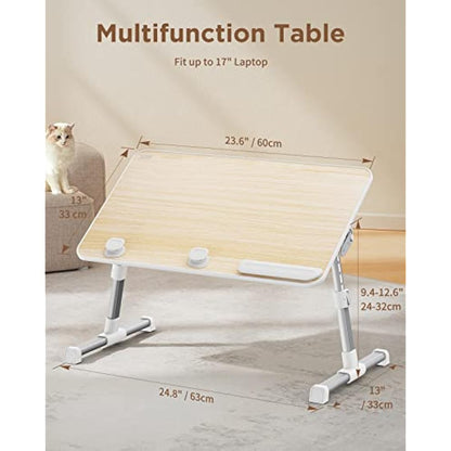 SAIJI Table, Bed Table Height Adjustable, with 4 Adjustable Angles, Foldable Laptop Desk, for Sofa Couch Floor Work Study Reading Writing Breakfast, Fits up to 17'' Laptop (60 x 33 cm, Teak)