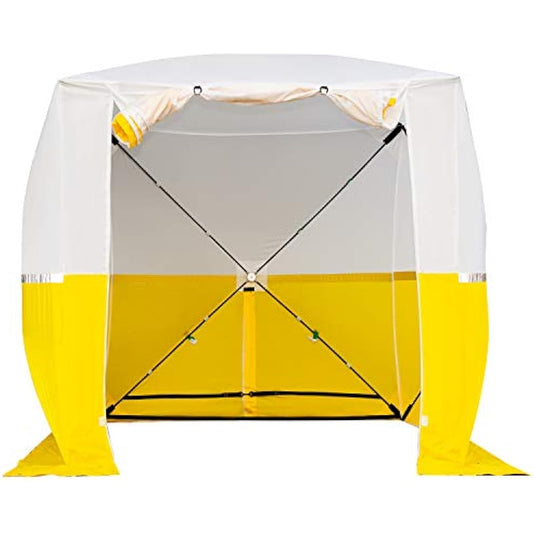 Goutime Pop Up work shelter Gazebo 2mx2m small event shelter party tent garden bbq Fishing camping/Trade Shows/Temporary Emergency/Construction,Outdoor lightweight fold up Work Tent（white yellow）