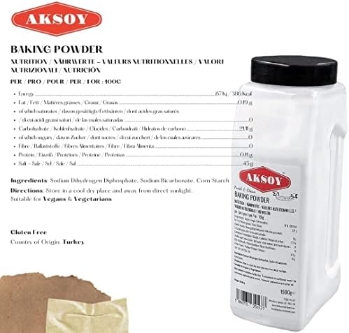 Aksoy Double Acting Baking Powder 1KG | All-Purpose Leavening Agent for Cooking and Baked Goods, Desserts, Breads, & Cake | Vegan | Airtight Bulk Container