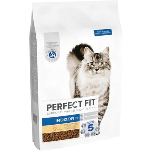 Perfect Fit Indoor Adult 1+ Complete Dry Cat Food for Adult Cats Aged 1+ Years, Rich in Chicken, 1 Bag (7 kg)