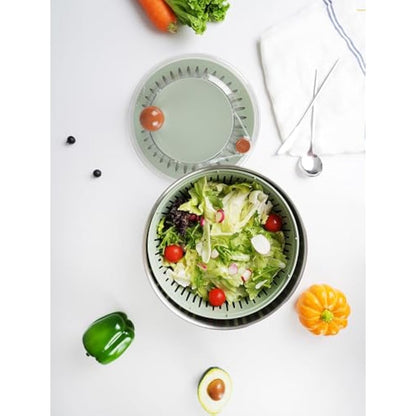 Lunememo Stainless Steel Salad Spinner, Lettuce Spinner with Drain, Non-Slip Base, Stop Button, Vegetable Dryer, BPA Free, 5L