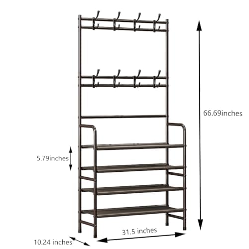 Dazioter Coat Rack Shoe Rack With Storage Shelf Freestanding with 8 Hooks for Entryway Bedroom (Brown, 4Tier)