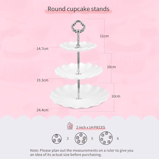 Pack of 10 NWK Cake Stand, Cupcake Stand, with 3 x Two-Tier Cupcake Stands, 3 x Three-Tier Cupcake Stands, 4 x Appetizer Trays, for Birthday Baby Bridal Shower Party (Silver)