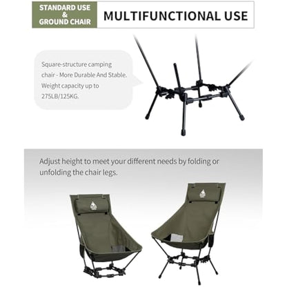 OneTigris Dragonhide Oversized Camping Chair with Pillow Design, Comfortable Widened Seat Folding, 275 lbs Capacity