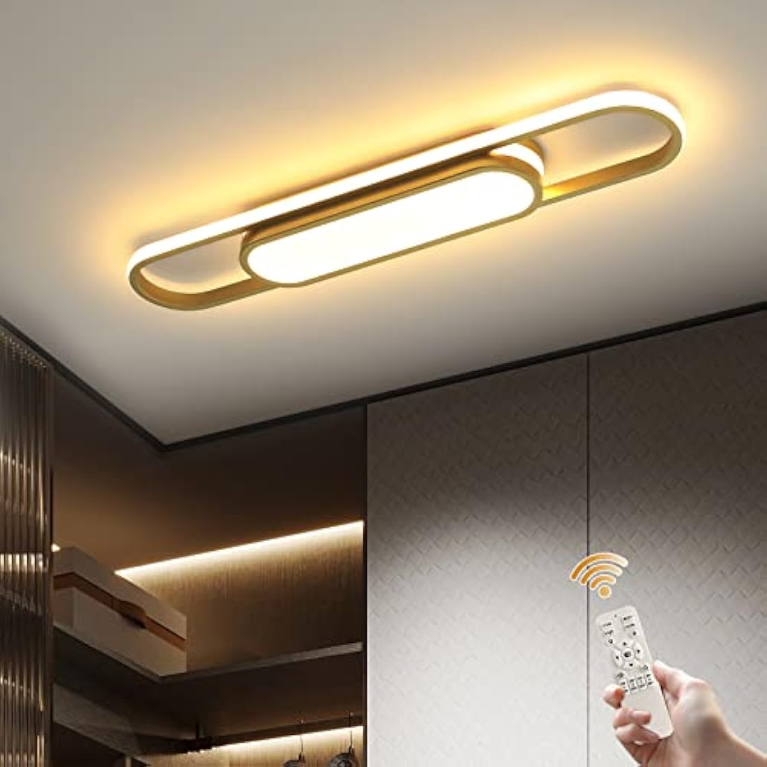 Oninio LED Ceiling Light Modern 40W Ceiling Lamp Dimmable Ceiling Lights with Remote Control Flush Mount 70cm Linear Ceiling Lamp for Living Room,Hallway, Kitchen, Bedroom (Gold)