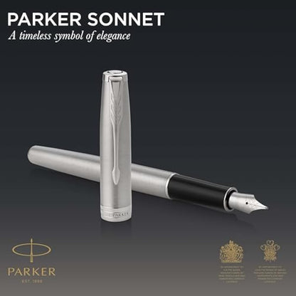 Parker Sonnet Fountain Pen | Stainless Steel with Palladium Trim | Fine Nib | Gift Box