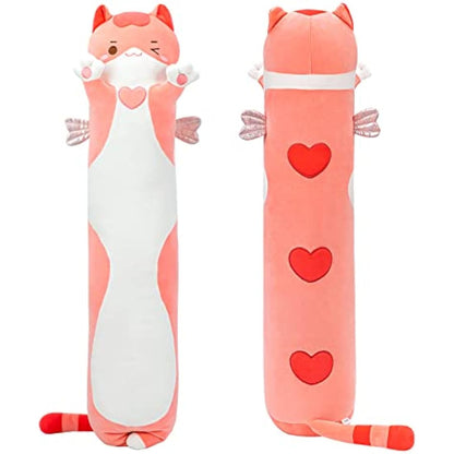 Mewaii 28in Long Cat Plush Pillows Stuffed Animals Squishy Pillows - Plushie Cute Kitty Sleeping Hugging Plush Pillow Soft Toys for Kids(Pink)