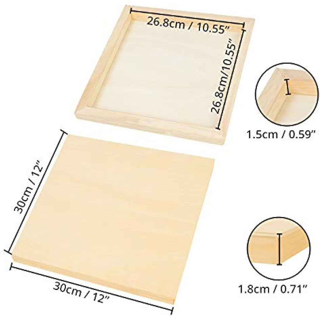 Belle Vous Unfinished Wooden Canvas Painting Boards (4 Pack) - 30 x 30cm / 12 x 12 Inches - Natural Basswood Panel - Mixed Media Cradle Panels for Encaustic Art, Paint Pouring & Crafts