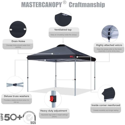 MASTERCANOPY Durable Ez Pop-up Gazebo Tent with Roller Bag (3x3M,Black)