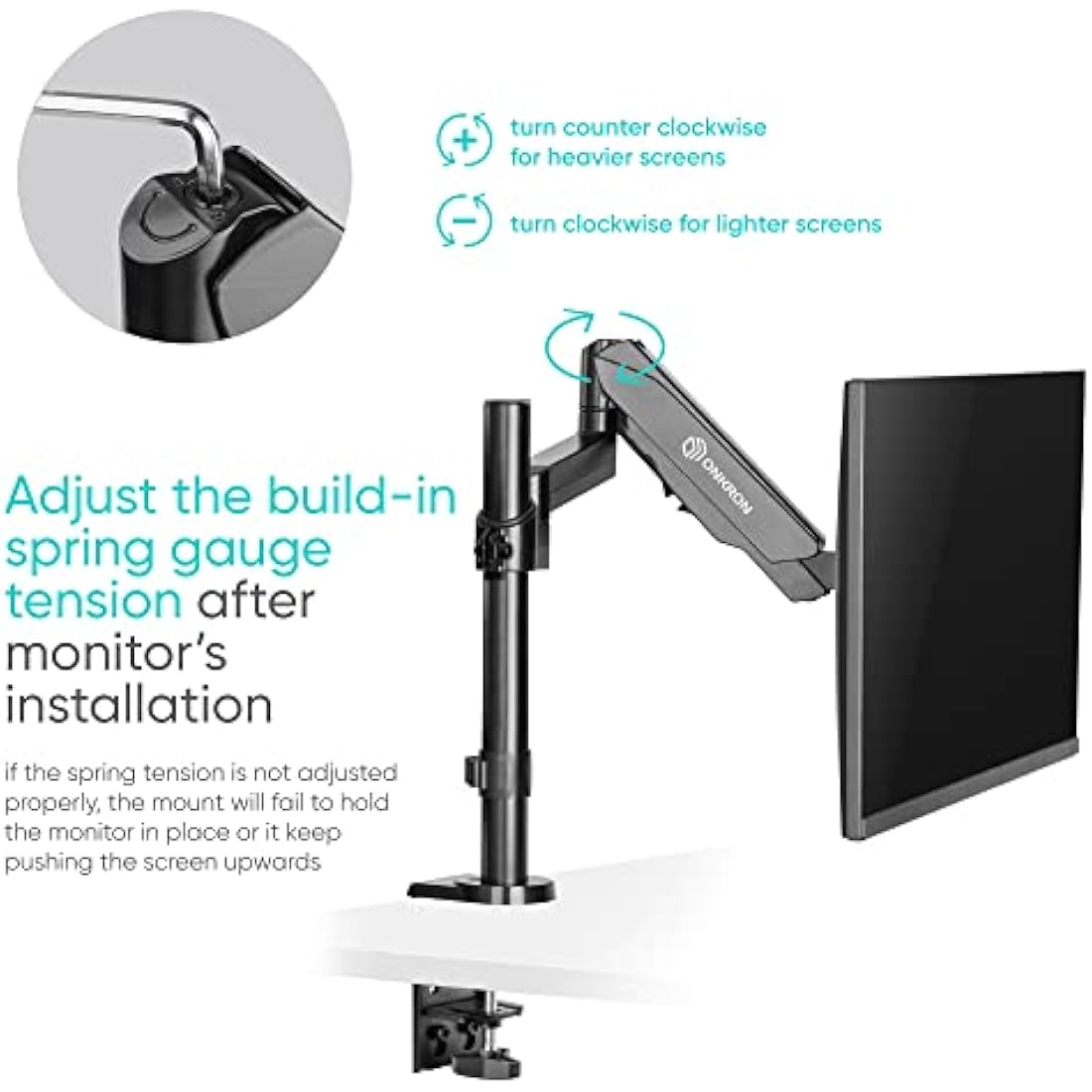 ONKRON Single Monitor Arm for 13 – 34 Inch Screens, Gas Spring Monitor Arm Desk Mount up to 8 kg, Screen Desk Clamp VESA 75x75 & VESA 100x100, Computer Screen Stand Tilt Swivel Rotation Black G70-B