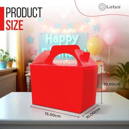 Lotus 50 x Children/Kids Plain Coloured Party Boxes Carry Food Meal Fun Picnic Birthday Wedding Favour/Baby Shower Party Halloween Trick or Treat Box Loot Bag (Red)