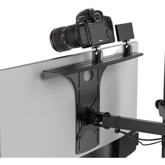 HumanCentric DSLR Monitor Mount Large, Desk Camera Mounting, Light Webcam, Microphone Shelf for Monitor VESA Arm, Replace Clamp Tripods, 100x100mm Patterns, Aluminum, Hardware Included