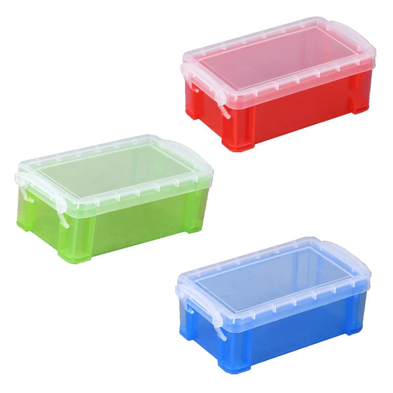 Dtlecyj Small Plastic Storage Box with Lid 3 Pcs Clear Plastic Storage Boxes with Snap Stackable Containers for Desk Storage Bedroom Family