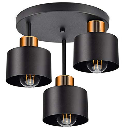Ceiling lamp Ceiling lamp| Black Copper | 3 Flames | Lamp 3 x E27 | 230V | Retro Design | 382-e3 Skandi (Black, Copper)