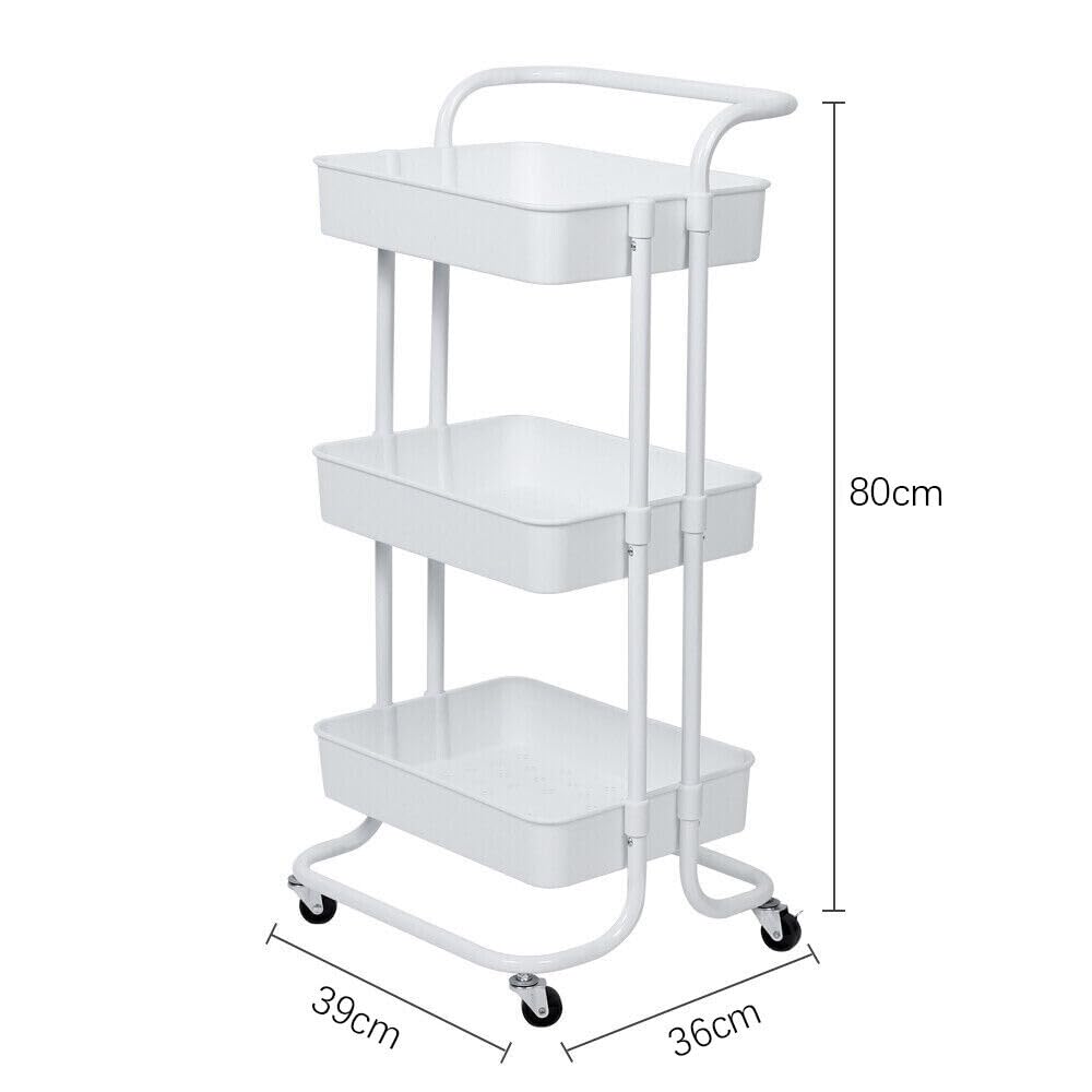 Multibao 3 Tier Storage Trolley on Wheels Cart Kitchen Utility Rolling Rack Tray Shelf for Kitchen Bathroom Laundry and Office (White)