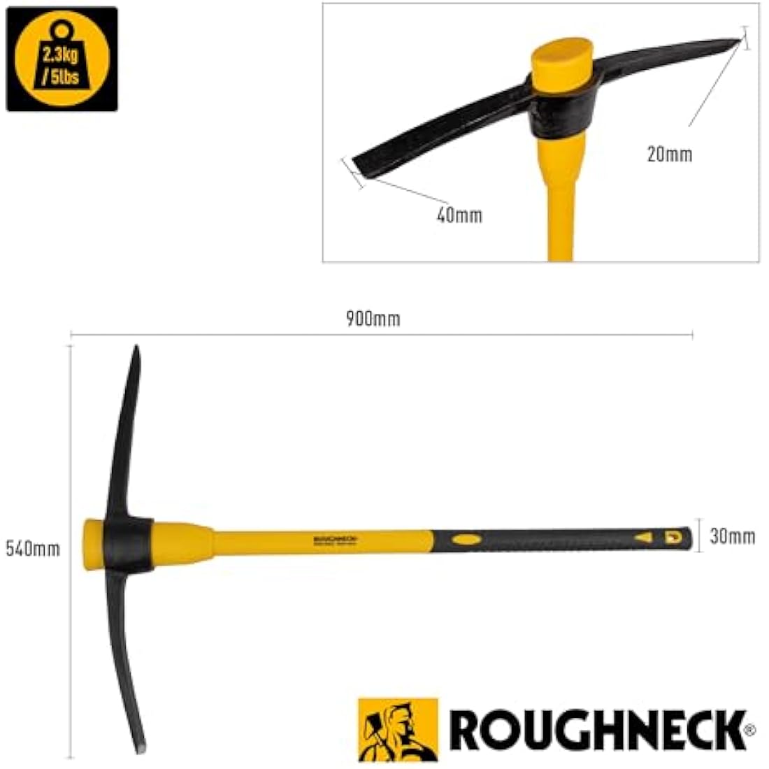 Roughneck ROU64352 Pick Axe With Fibreglass Handle 5lbs/2.27kg