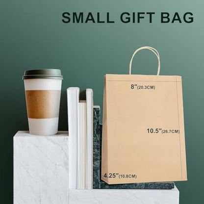 Switory Brown Gift Bags 50pcs, Kraft Party Bags 8x4.75x10.5 Inch Paper Bag with Twisted Handles for Party Favor, Thankgiving,Christmas,Birthday, Wedding