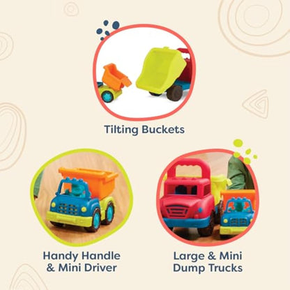 B. toys – Grab-n-Go Truck Set – 2 Trucks, Big & Mini Dump Trucks for Toddlers, Construction Vehicle Toys for Kids 1+ Years