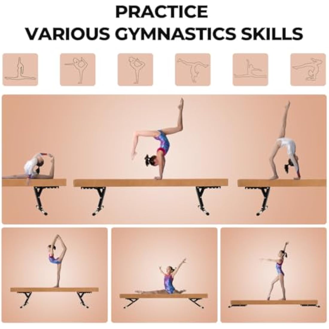 SportBob Gymnastics Beam 8ft High and Low Floor Balance Beam with 5 heights Adjustable, Gymnastics Balance Beam for Kids Children Girls Training, Home Gym Equipment for All Gymnastic