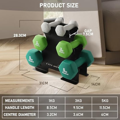 PhysKcal Dumbbells Set with Storage Rack, Hand Weights Set for Home, Gym & Studio