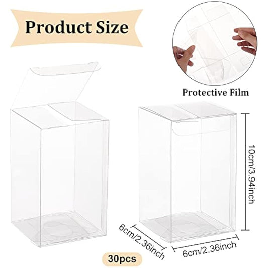 BENECREAT 30PCS 6x6x10cm Film Covered Clear Cube Wedding Favour Boxes PVC Transparent Cube Gift Boxes for Birthday, Wedding, Party Favors